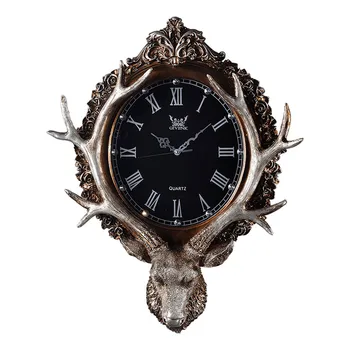 

European American Retro Wall Clock Deer Head Wall Clock Creative Nordic Light Luxury Living Room Household Mute Clock BB50WC