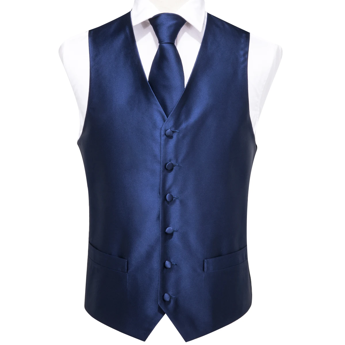 Hi-Tie Solid Blue Suit Vest Men's V-neck Sleeveless Waistcoat Vest Party wedding Tie Beckham Vest Suit Pocket Square Cufflinks Hi-Tie Solid Blue Suit Vest Men's V-neck Sleeveless Waistcoat Vest Party wedding Tie Beckham Vest Suit Pocket Square Cufflinks