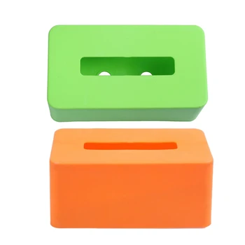 

2x Rectangular Plastic Tissue Napkin Box Toilet Paper Dispenser Case Holder (Green/Orange) 21.5x9.3x12cm