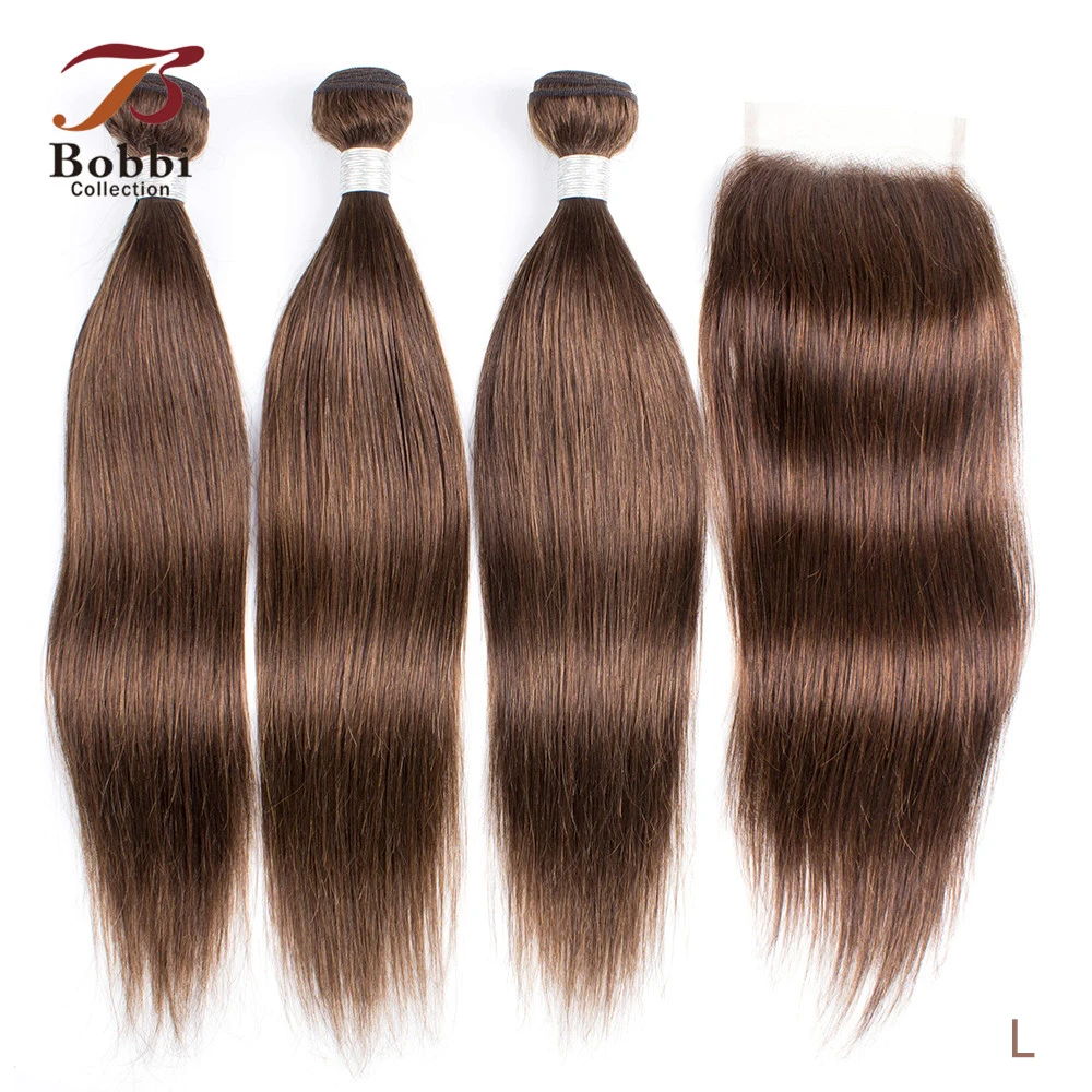 BOBBI 4 цвета шоколадные каштановые прямые волосы 2/3 пряди с закрытием кружева