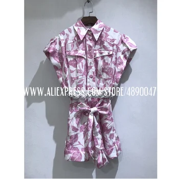

Linen Short Sleeve Floral Ladies Jumpsuit Summer Beach Bohemia Print Belt Jumpsuit High Quality Bat short sleeve casual jumpsuit
