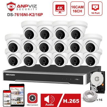 

Hikvision H.265+ 16CH 4K 8MP POE NVR 8MP Security Camera System With 8/10/12/16 Turret POE IP Camera Indoor Outdoor Hik-Connect