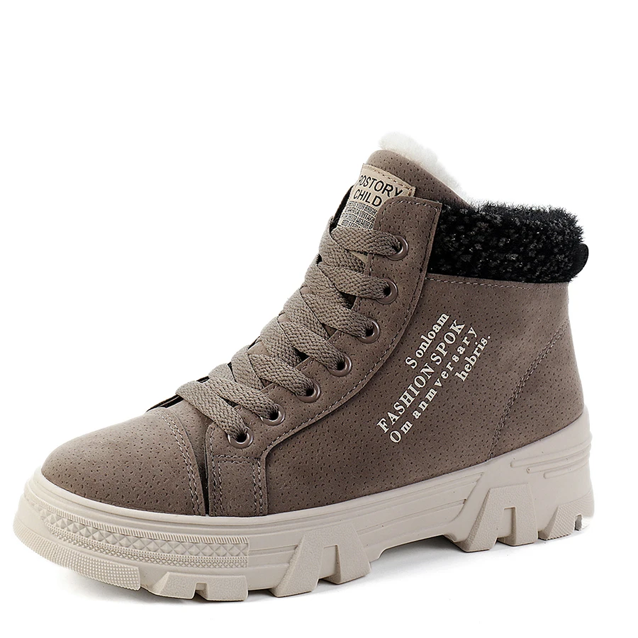 grey women boots Женские ботинки; коллекция года; дышащие женские ботильоны из искусственной кожи; женские зимние ботинки на плоской подошве; модная теплая плюшевая женская зимняя обувь - Цвет: grey women boots