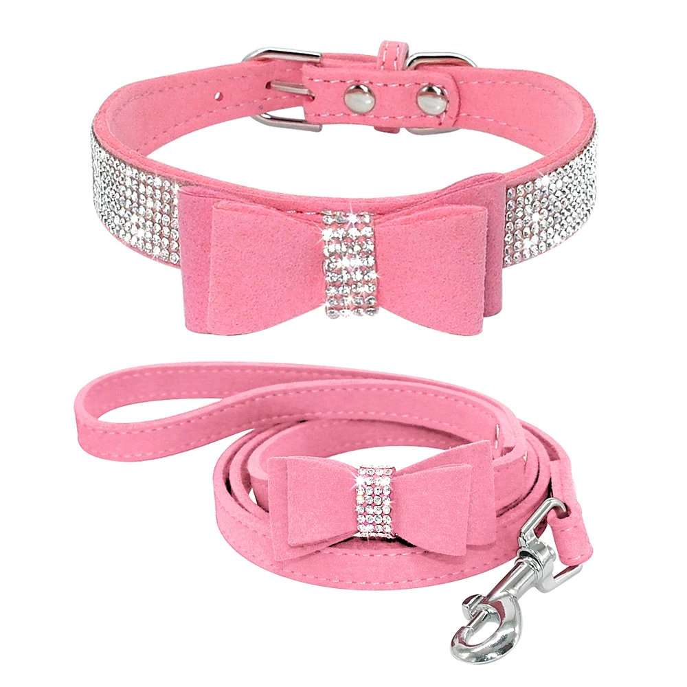 Розовый Pet Dog Harness with Leash For Chihuahua Pug Small Medium Dogs Cute Bowknot Puppy Cat Adjustable Vest Leash collar perro D30 - Цвет: Розовый