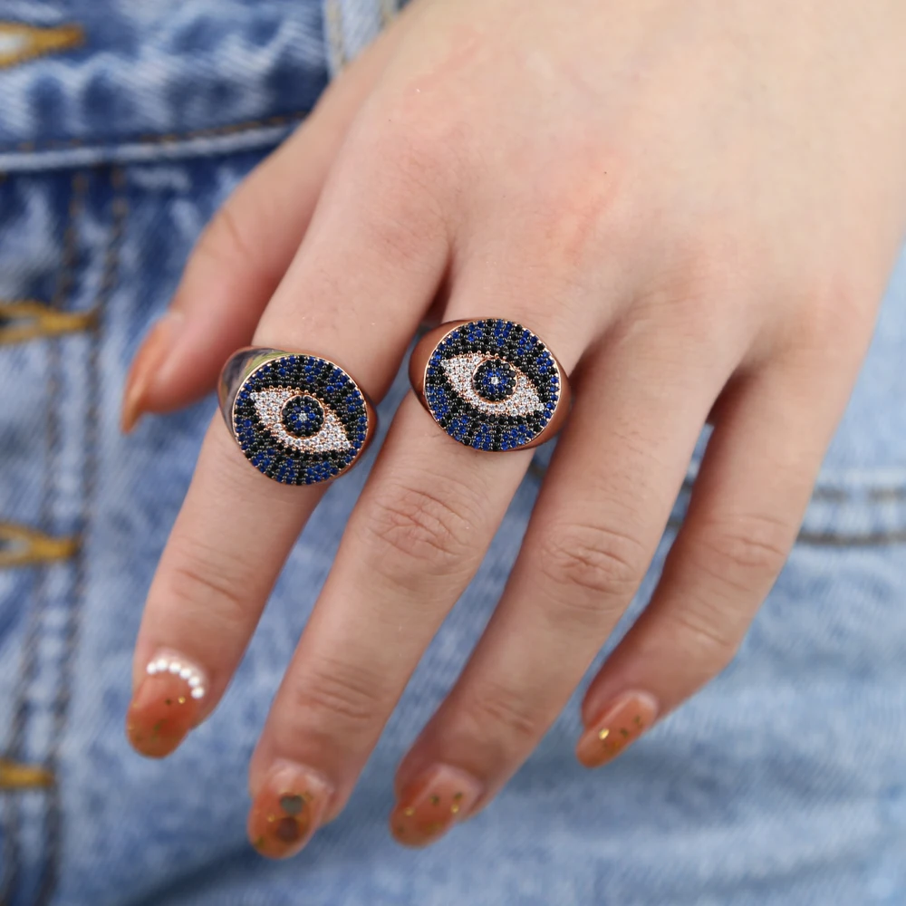 Розовый золотой цвет на удачу evil eye blue cz кольцо вечности группа engaement лента милая очаровательная девушка женщины циркония сглаза палец кольца