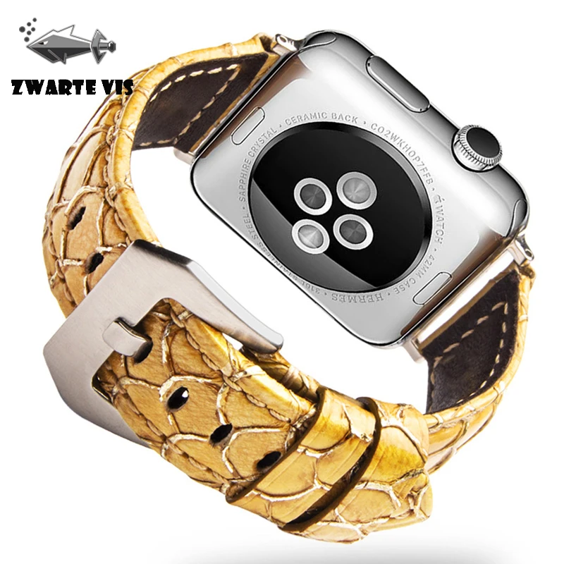 42 мм, 38 мм, для Apple Watch, ремешок из рыбьей кожи+ воловья кожа, для мужчин, повседневный для Apple, кожаный ремешок для часов I Watch, серия 4, 3, 2, 1, браслет