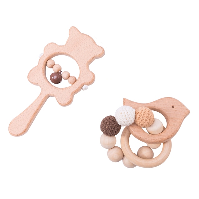 Set Baby Toys Wooden Rattle Infant Baby Teether Musical Baby Rattles Personalized Pacifier Chain Rattles For 0-12 Months Kids