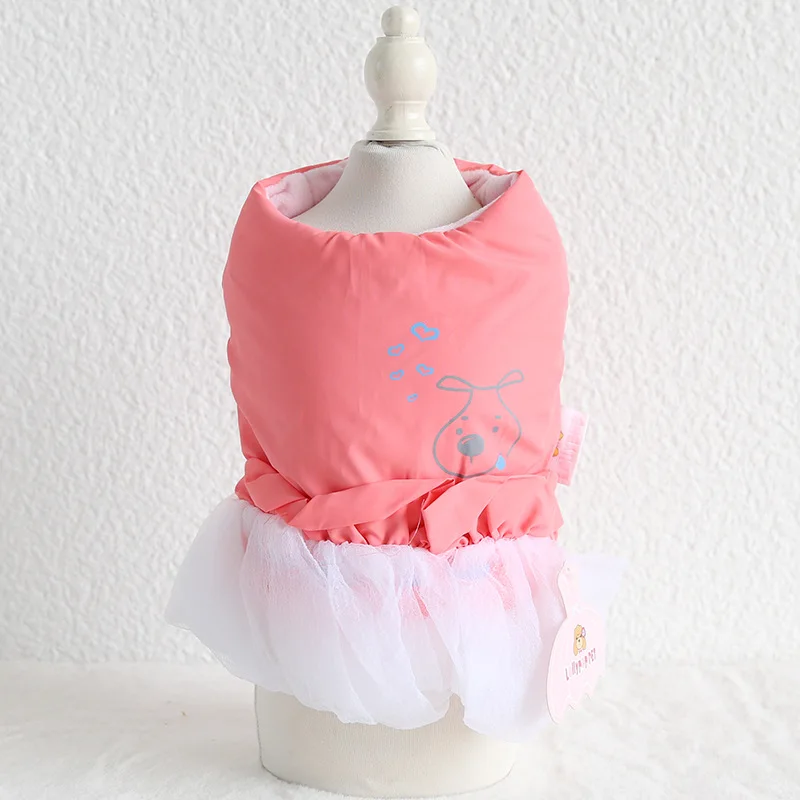

Autumn and Winter Red Blue Colors Xs-xl Sizes Dresses for Dogs Two Feet Warm Pet Clothing Cotton Warm Tutu Dresses for Pet Dog