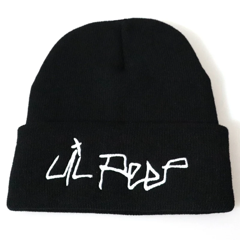 Lil Peep Beanie с вышивкой Love lil. peep Мужская и женская вязаная шапка вязанные шапочки Skullies теплая зимняя унисекс Лыжная хип-хоп шапка - Цвет: BK1