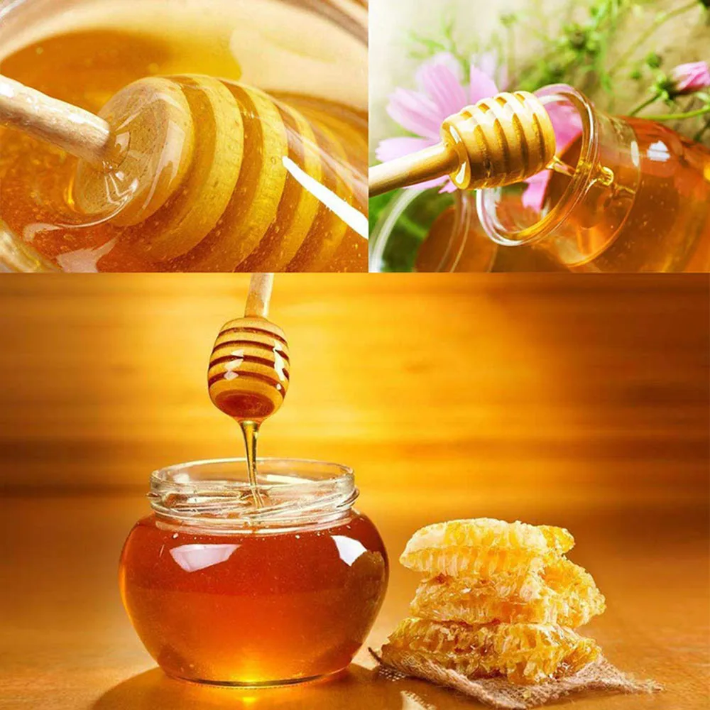 100 Pack Of Mini 3 Inch Wood Honey Dipper Sticks spoon Individually Wrapped Server For Honey Jar Dispense Drizzle Honey-5