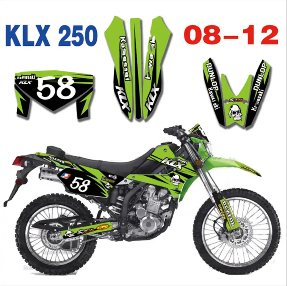 

Customized Number Graphics Complete Set Decal Sticker for Kawasaki KLX250 KLX 250 2008 2009 2010 2011 2012