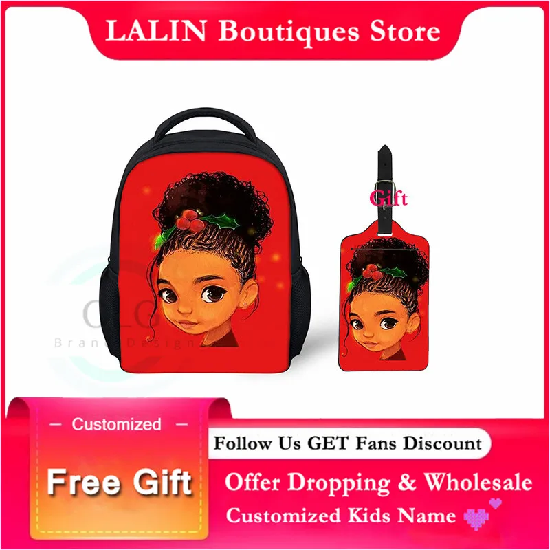 

LALIN Vogue African Girl Style Toddler Mini Backpacks for Girls 2pcs/set School Bags Children Large Bookbag Red Travel Rucksack