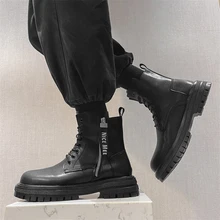 

Men Martens Cow Leather Shoes Korean Motorcycle Boots Black Size 38-44 Mens Zipper Punk Boots