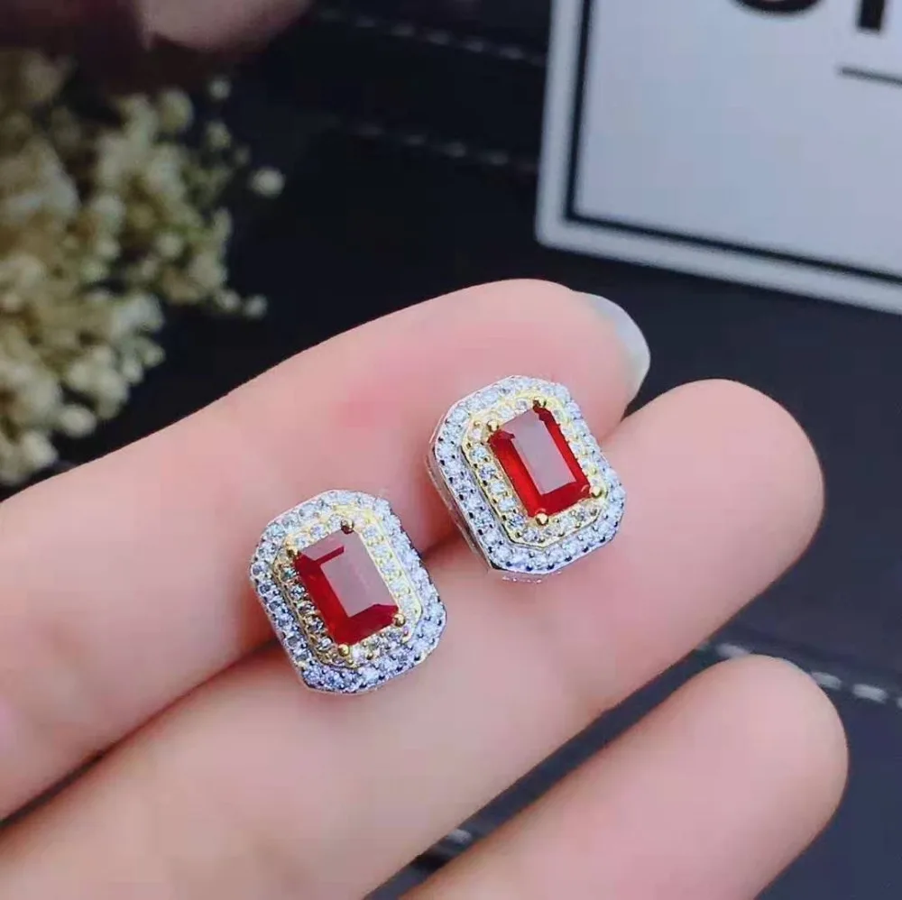 Natural ruby S925 earrings rings rings pendants necklace set fashion trend jewelry for women