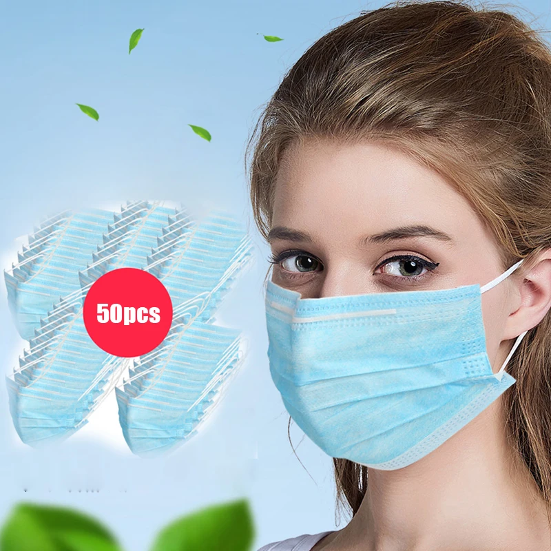 

50Pcs Medical Masks Protective Mask 3 Layers Mouth Face Mask Nonwoven Disposable Masks Unisex Mouth Mask Prevent Bad Bacteria