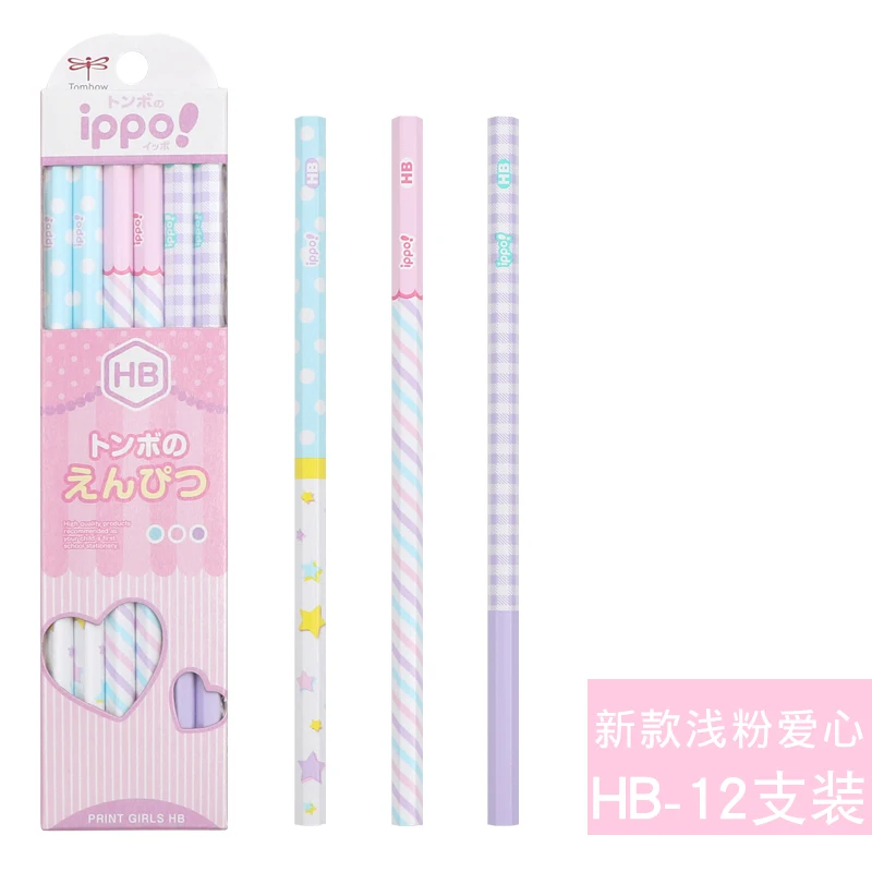 Pink HB 12 шт./компл. TOMBOW ippo! Серия Деревянных грифельных карандашей 2B/HB/B японские Мультяшные милые канцелярские принадлежности шестигранные Детские карандаши студенческие письма экзамена - Цвет: Pink HB