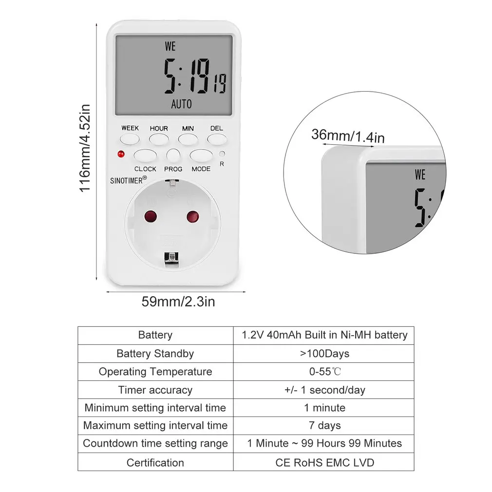 SINOTIMER TM519 7 дней в неделю ЖК-цифровой программируемый переключатель розетка таймер штекер контроль релейного переключателя EU/US/UK/IT/BR/IL