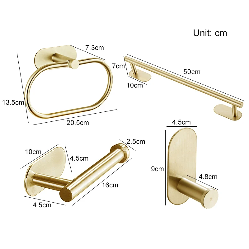 Bathroom Hardware Set Brushed Gold Robe Hook Towel Bar Toilet Paper Holder Bathroom Accessories ELLEN EL1001G bathroom hardware accessories bathroom hardware set toilet paper holder towel hook clothes hook