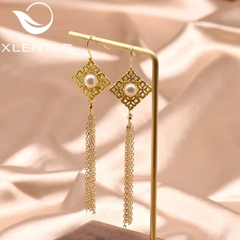 

XlentAg Original Design Fresh Water Pearls Long Tassel Enthic Drop Earring For Women Girls Anniversary Geometry Jewelry GE0866C
