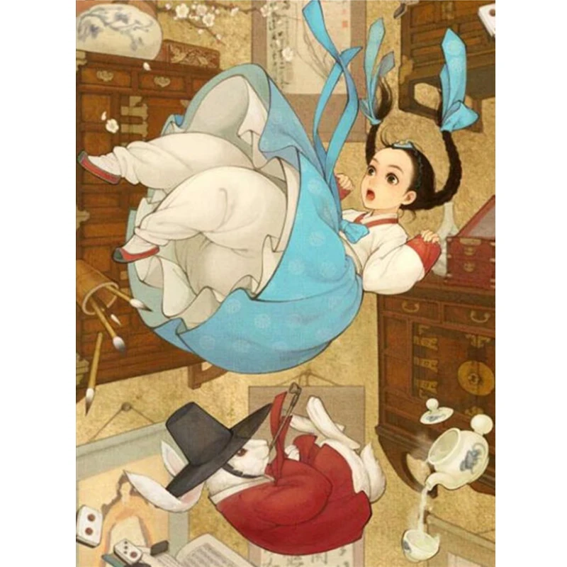 Korea Costume Girl 5D Diy Diamond Painting Hard-Working Embroidery Cross Stitch Kit Full Square Round Drill Cartoon DecorZP-4221 | Дом и сад