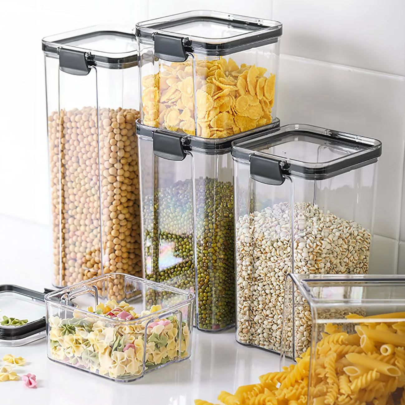 Food-Storage-Box Sealed-Containers Stackable Spaghetti-Noodles Plastic Kitchen Transparent