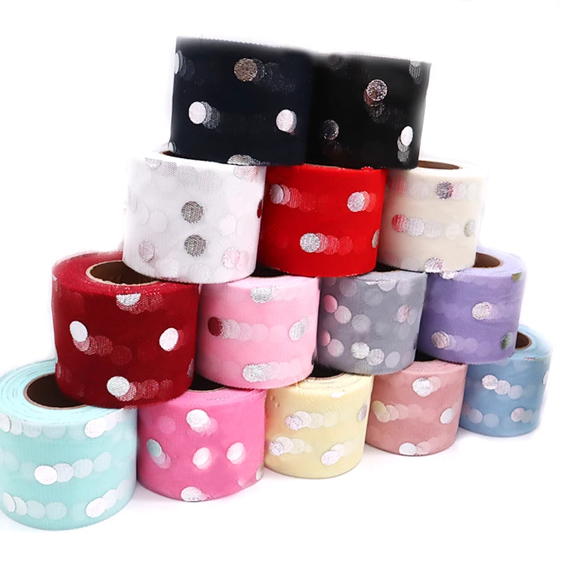 

6cm 10cm 25Yards Sliver Dot Sequin Tulle Ribbon Soft Mesh Tulle Roll DIY Craft Accessories Hair Clip Bow Cake Topper Supplies