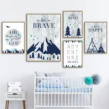 

Be Brave Be Kind Be Happy Decorative Painting Mountain and Tree Home Decoration Painting Living Room Canvas Painting Wall Poster