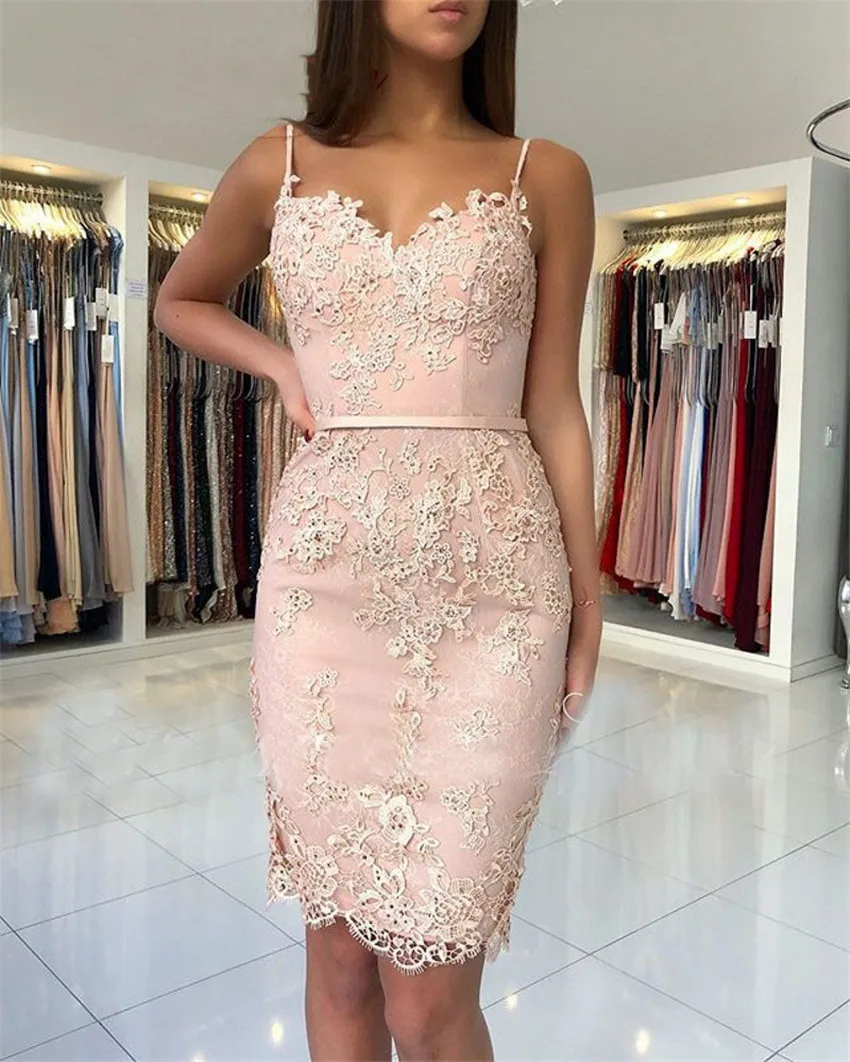 Pink as picture Оболочка кружево с аппликацией и бисером блестками Saches коктейное платье для вечеринки высокое качество по колено свадебное платье - Цвет: Pink as picture