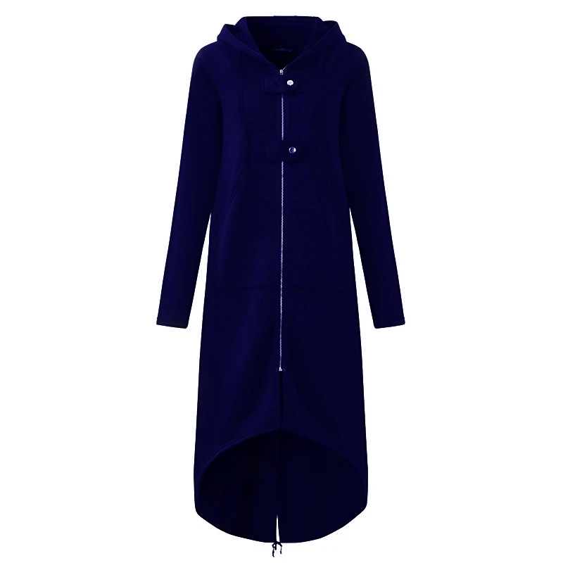 Осень Зима длинный свитер пальто Женская мода Повседневная молния с открытым стежком и карманами куртка с капюшоном толстовки Верхняя одежда размера плюс 5X - Цвет: A--deep blue