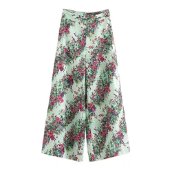 Pantalon à jambes larges pour femme, imprimé Floral, taille haute, ample, automne 