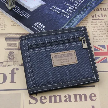 

New Vintage Slim Denim Canvas Wallets Women / Men Quality Best Gift for Boyfriend Short Zipper Coin Bag Small Boy Purses