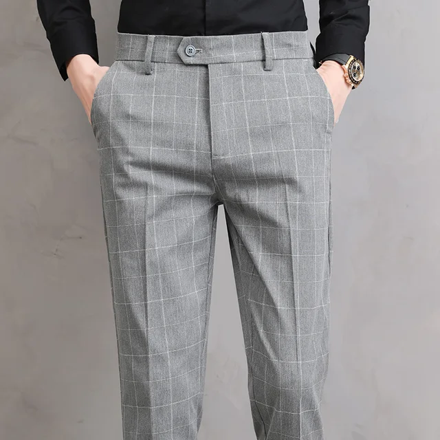 Grey Pants Outfit Black Plaid Pants Mens Clothing Office Formal Trousers for Male Koreas Style Regular Fit Men Suit Pants 2022 Fashion 1