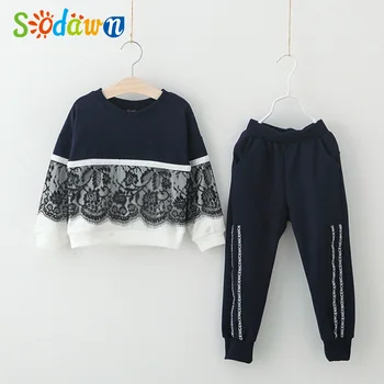 

Sodawn Girls Suit2020 Autumn Winter Children Sports Casual Girls Lace T-Shirt+Pants 2pcs Outfits Kids Clothes For 3-7Y