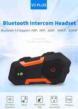 

V3 Plus 1400 Meters Motorcycle Helmet Full Duplex Intercom Headset Wireless Bluetooth 3.0V Interphone Waterproof FM Radio