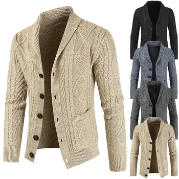 

OLOME Men's Autumn Winter Male Slim Sweater V Neck Cardigan Sweater Boy Solid Print Jacket Coat Casual Knitting Button Sweaters