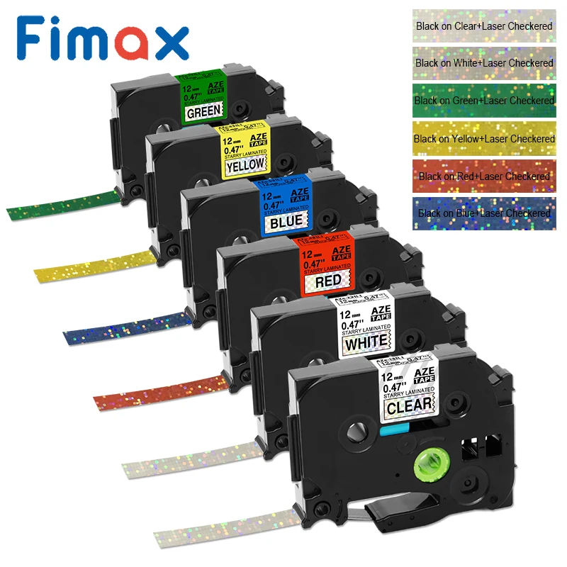 Fimax 6 шт. совместимый Brother P Touch TZ 12 мм ламинированный блеск Звездная Радуга Блеск сверкающий лазерный производитель этикеток tz231 PT-D210