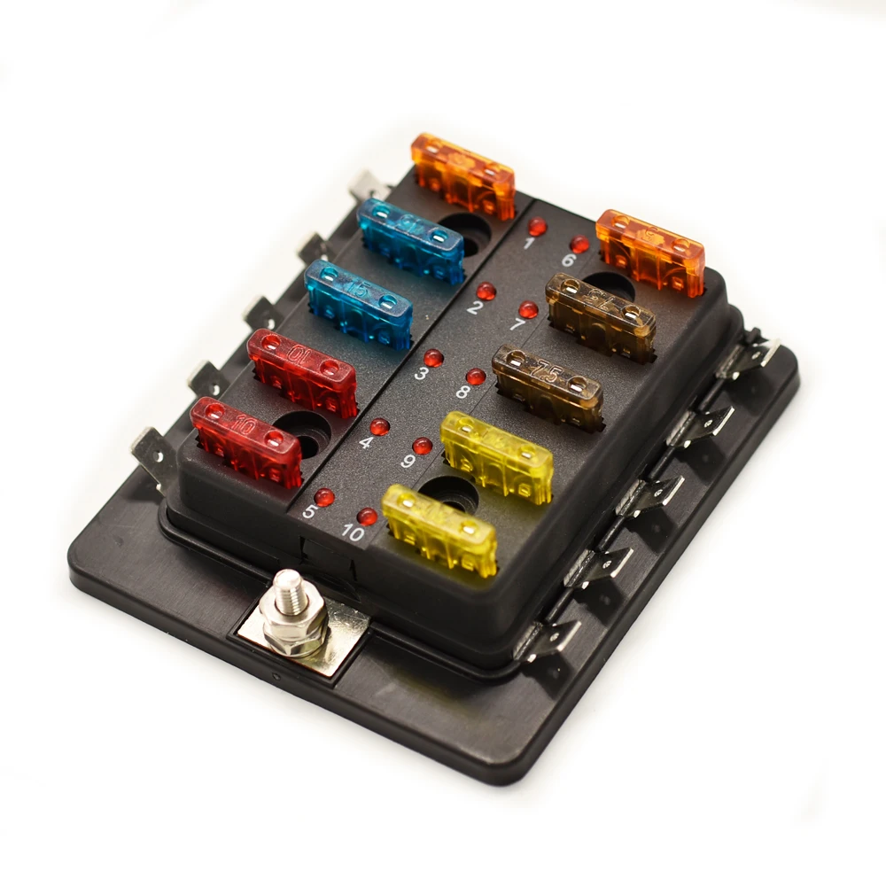 Jtron auto fuse box 12v-32v 6way 10way Blade Fuse Holder with cable LED indicator ATC/ATO fuse socket for Car Boat Marine truck