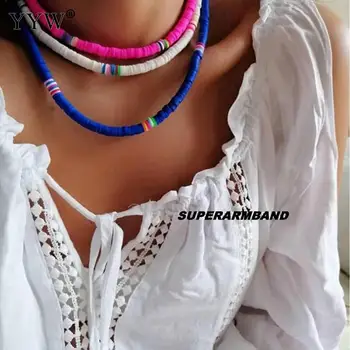 

2020 New Fashion 6mm Polymer Clay Heishi Beads Stretch Choker Necklace&Bracelet Set Colorful Polymer Clay Jewelry Sets