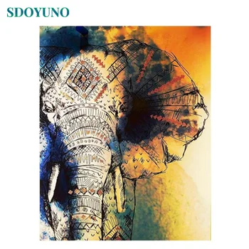 

SDOYUNO 60x75cm Painting By Numbers DIY Digital Painting Elephant Animals Frameless Drawing by numbers On Canvas