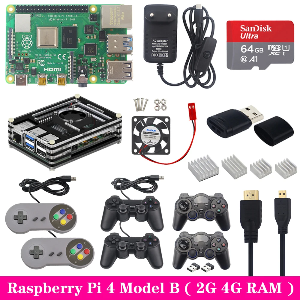 

Raspberry Pi 4 2GB 4GB RAM Game kit with USB Gamepad Joystick Acrylic Case SD Card Power Supply for Raspberry Pi 4 Model B Pi 4B