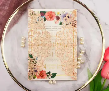 

Free Shipping 1X Purple Ivory Silver Burgundy Gray Navy Rose Gold Wedding Invitation Card Laser cut Hollow Invite greeting cards