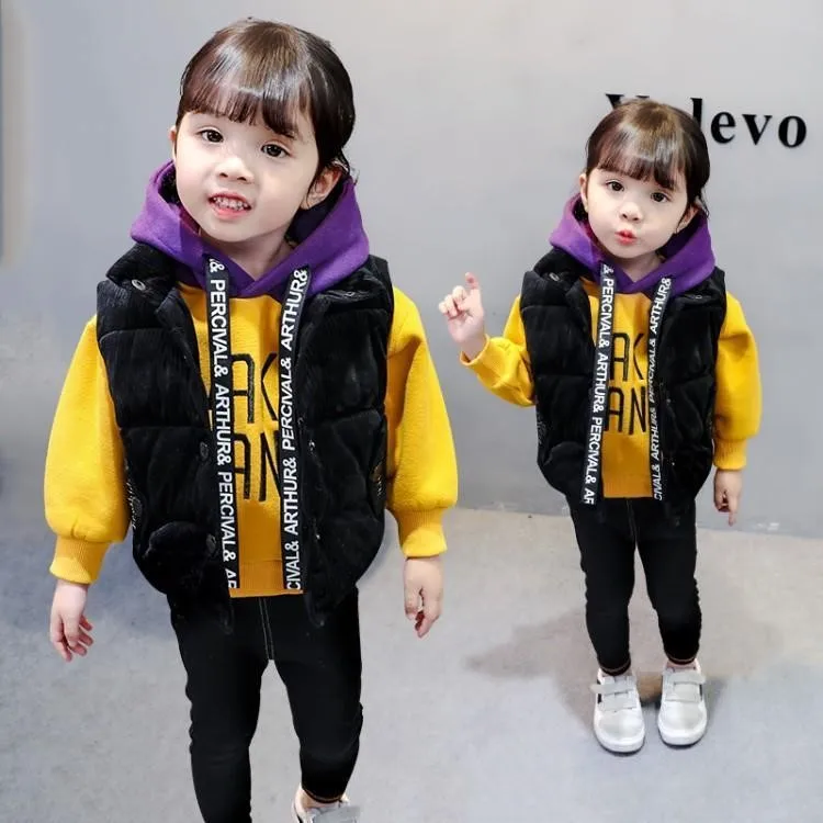 

Baby Girls Cotton-padded Clothes Waistcoat 2 Girls plus Velvet Hoodie Suit 3 Women's Small CHILDREN'S Korean-style 1 Western Sty
