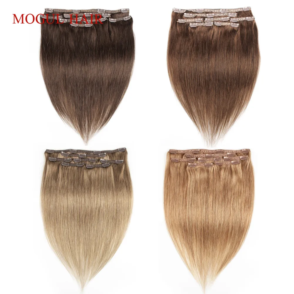 Mogul Hair Clip In Human Hair Extensions Color 8 Ash Blonde Dark Brown  Straight Human Hair 1Set Indian Non Remy Hair Extension