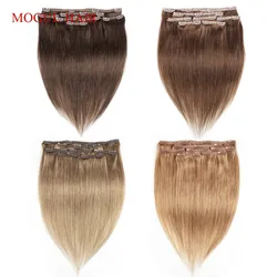 Mogul Hair Clip In Human Hair Extensions Color 8 Ash Blonde Dark Brown Straight Human Hair 1Set Indian Non Remy Hair Extension