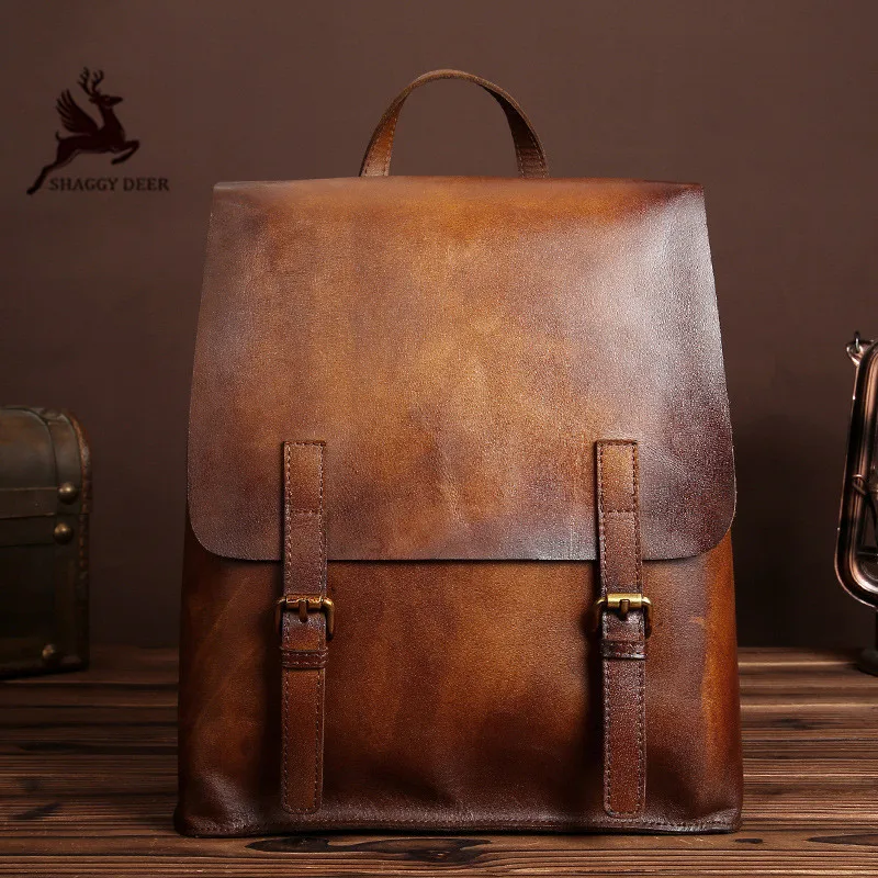 

Trend designer large capacity business men Backpack 100% real leather double buckles travel Bags