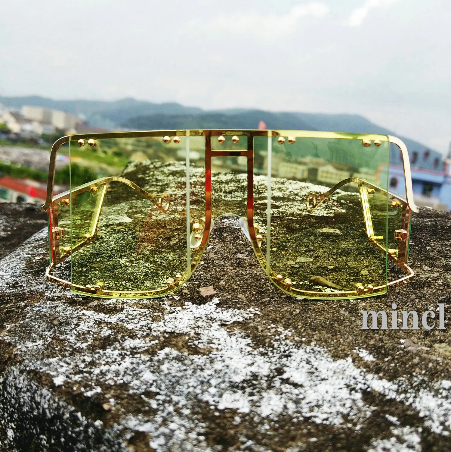 MINCL/супер большой футуристический негабаритный щит козырек Солнцезащитные очки плоский верх зеркальные моно линзы Модные женские солнцезащитные очки в металлической оправе NX