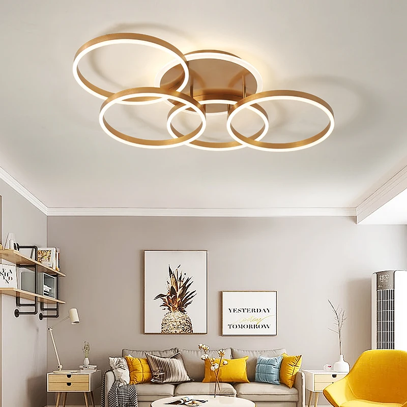 Gold Finished Modern led ceiling lights for living room bedroom study room 110V 220V Circle Rings home ceiling lamp fixtuers