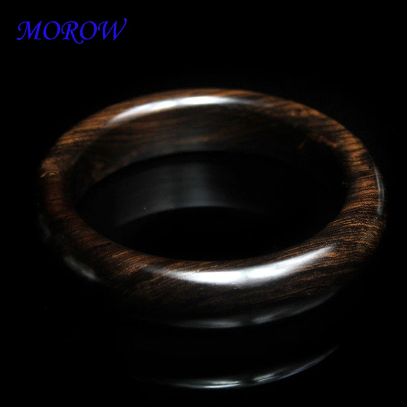 MOROW New Natural Black Sandalwood Ebony Round Charm Bangle Fashion Simple Vintage Bracelet for Women Men Birthday Party Gift (13)