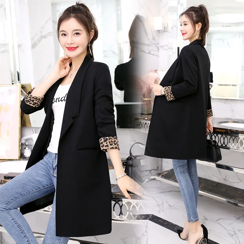 

CHIC Suit Jacket Women's 2019 Spring Clothing New Style Korean-style Loose-Fit England Overcoat Black And White with Pattern Mid