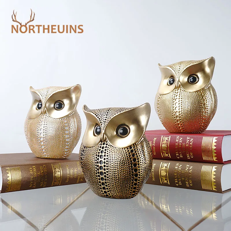 Фигурки в виде Золотой Совы NORTHEUINS статуэтки из смолы для интерьера животных